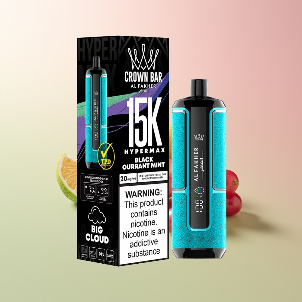 Al Fakher Crown Bar 15K Hypermax نعناع الكشمش الأسود مع سعة 22 مل