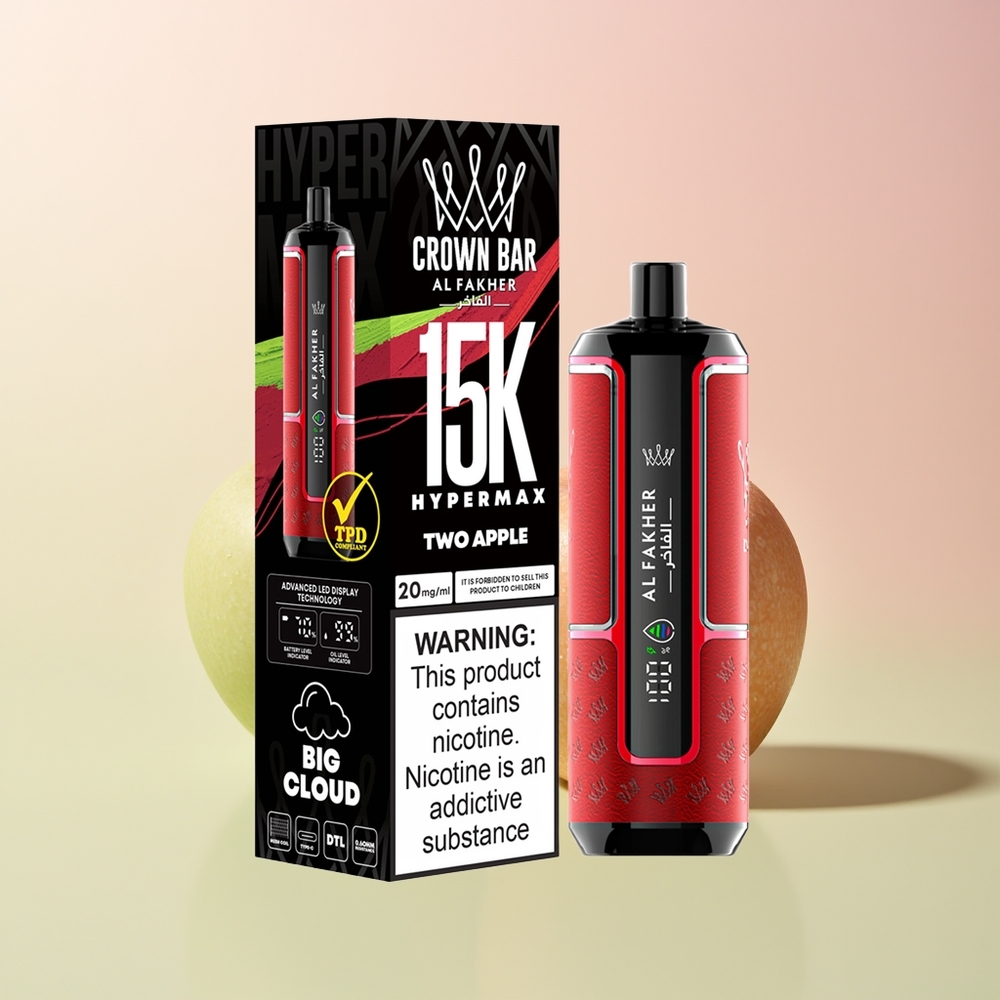 Al Fakher Crown Bar 15K Hypermax تفاحتين فاخر مع 22 مل عصير إلكتروني