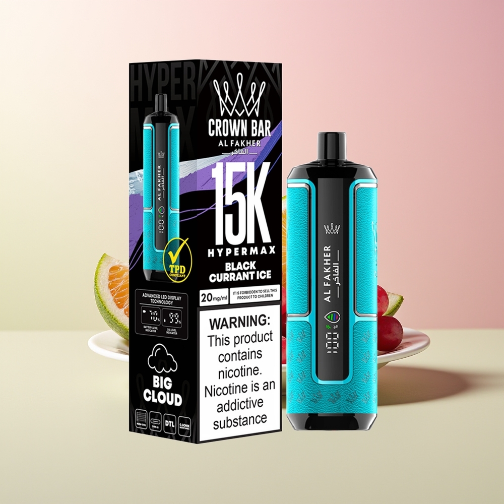 Al Fakher Crown Bar 15K Hypermax عصير الكشمش الأسود المثلج - بطارية 600 مللي أمبير