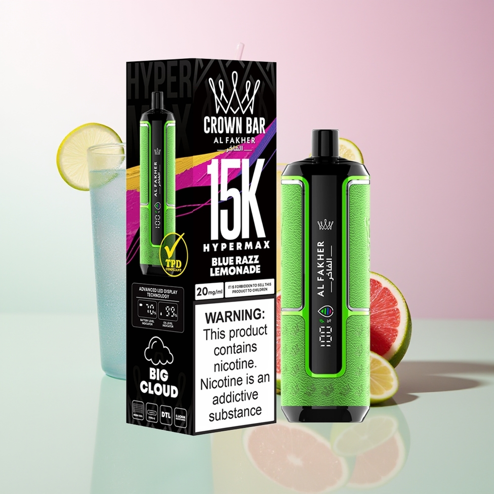 Al Fakher Crown Bar 15K Hypermax عصير الليمون الأزرق الفاخر مع بطارية 600 مللي أمبير