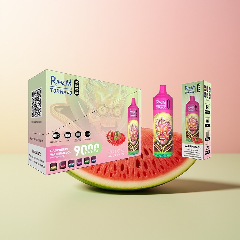 RandM Fumot Tornado 9000 توت العليق البطيخي مع شاشة آر جي بي أنيقة