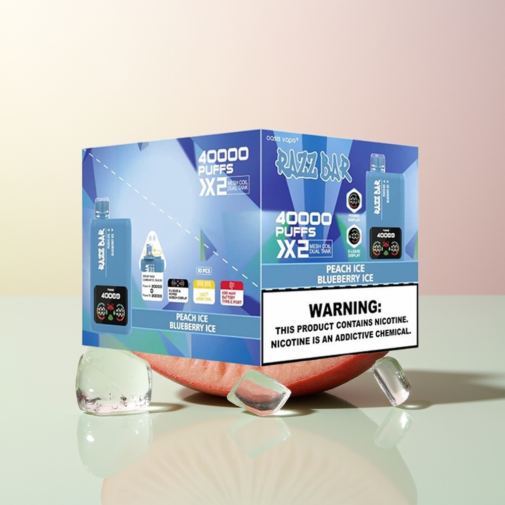 Razz Bar 40000 الجليد الخوخ - الجليد التوت الأزرق مع شاشة عرض الطاقة