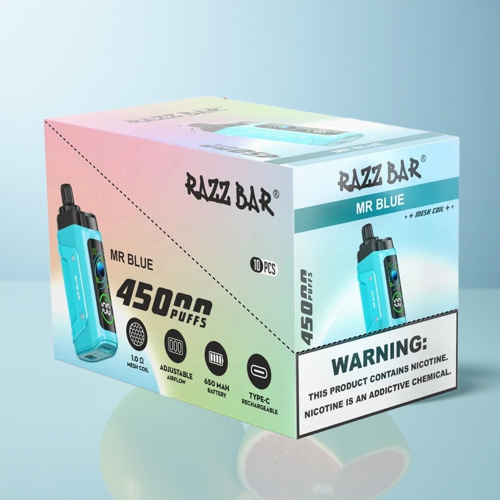 Razz Bar 45000 السيد الأزرق مع لفائف شبكية 1.0 أوم
