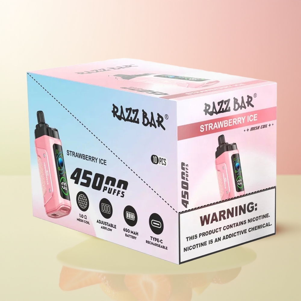 Razz Bar 45000 آيس كريم الفراولة مع ملف شبكي 1.0 أوم