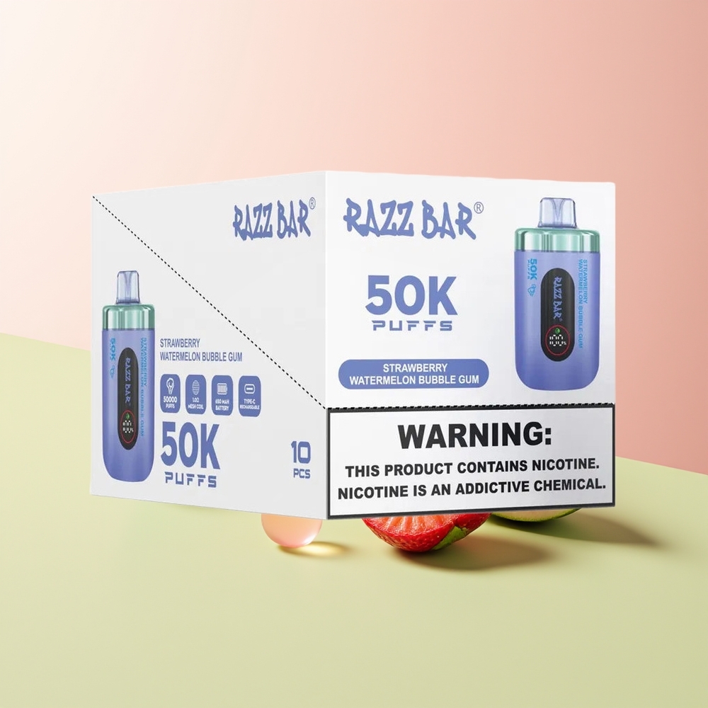 Razz Bar 50K علكة فقاعية بنكهة الفراولة والبطيخ مع 2% نيكوتين