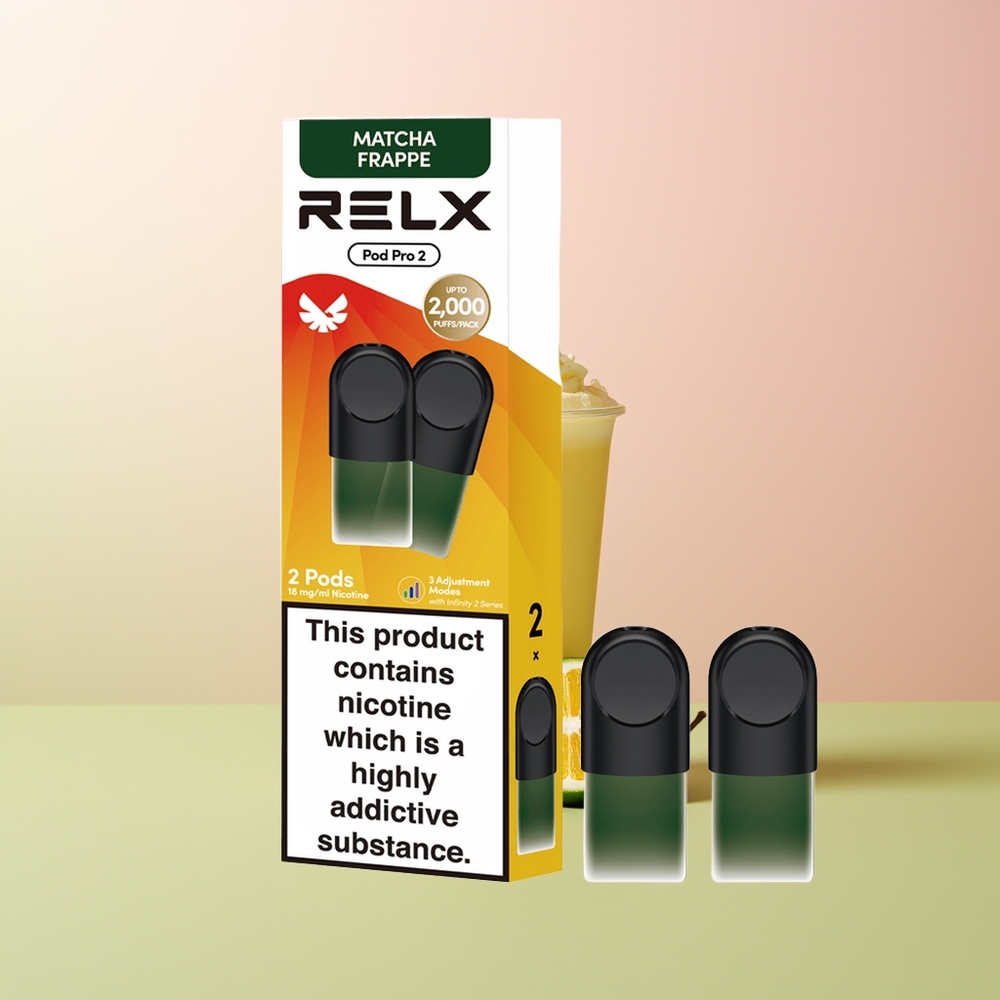Relx Pod Pro 2 Vape Device شاي فرابي ماتشا - 1.9 مل، 3 أوضاع (وضع التوفير، وضع النعومة، وضع التعزيز)