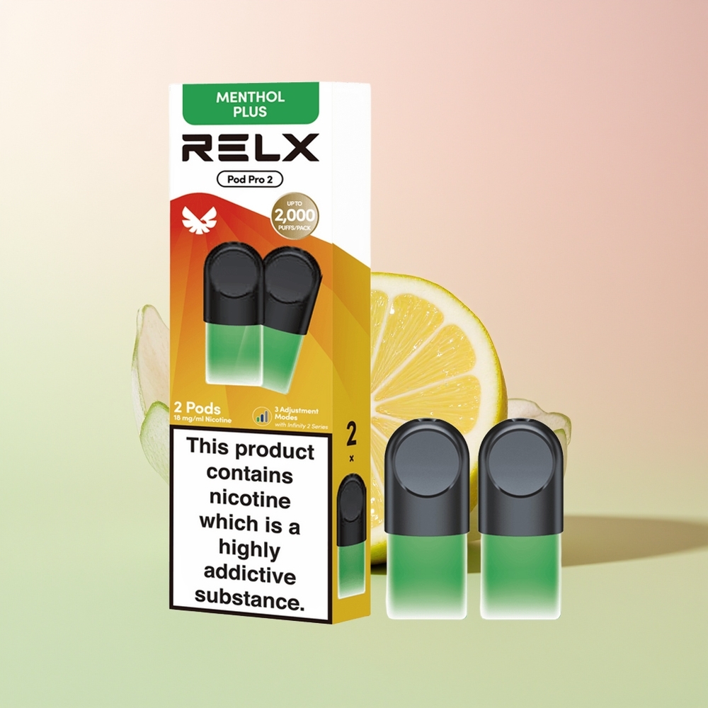 Relx Pod Pro 2 Vape Device نعناع-منثول بلس مع 1.9 مل ووضعين: إيكو (5.5 واط)، سموث (6.5 واط)