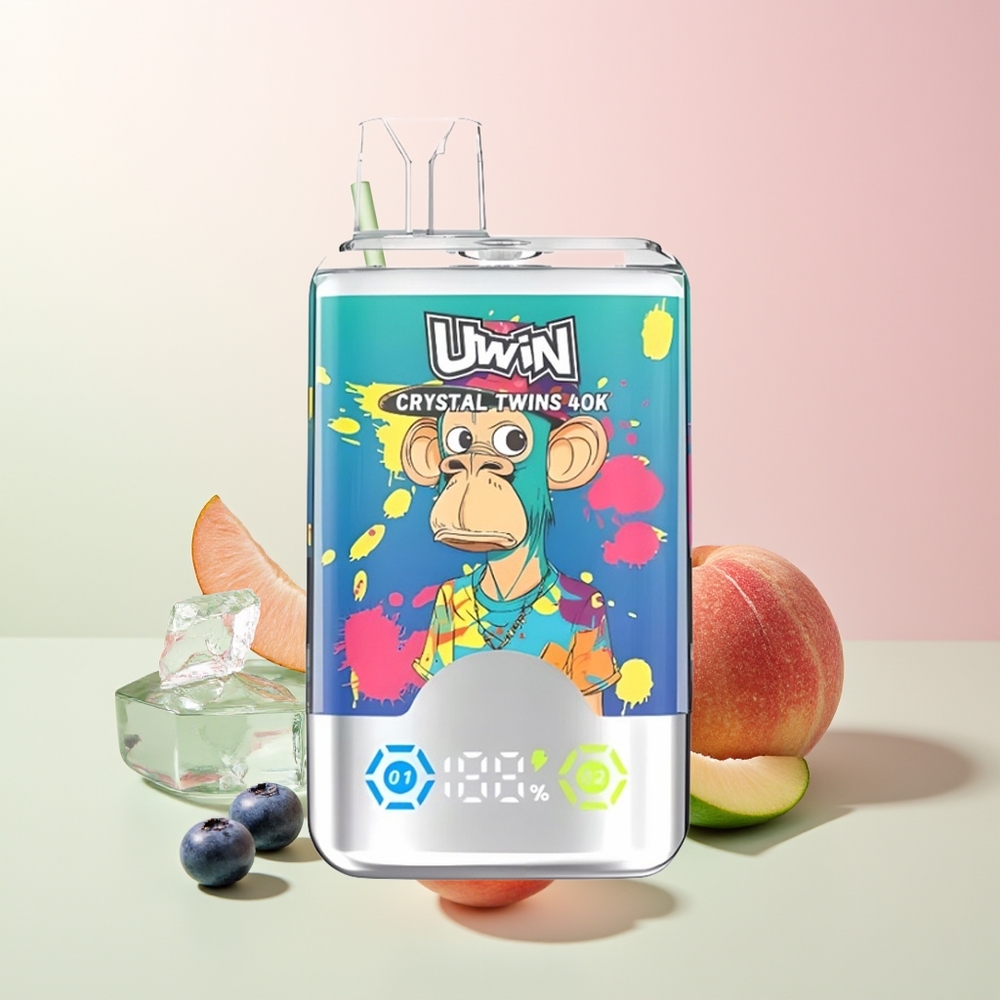 Uwin Crystal Twins 40000 التوت الأزرق على الثلج خوخ صيفي مثلج بنظام نكهتين